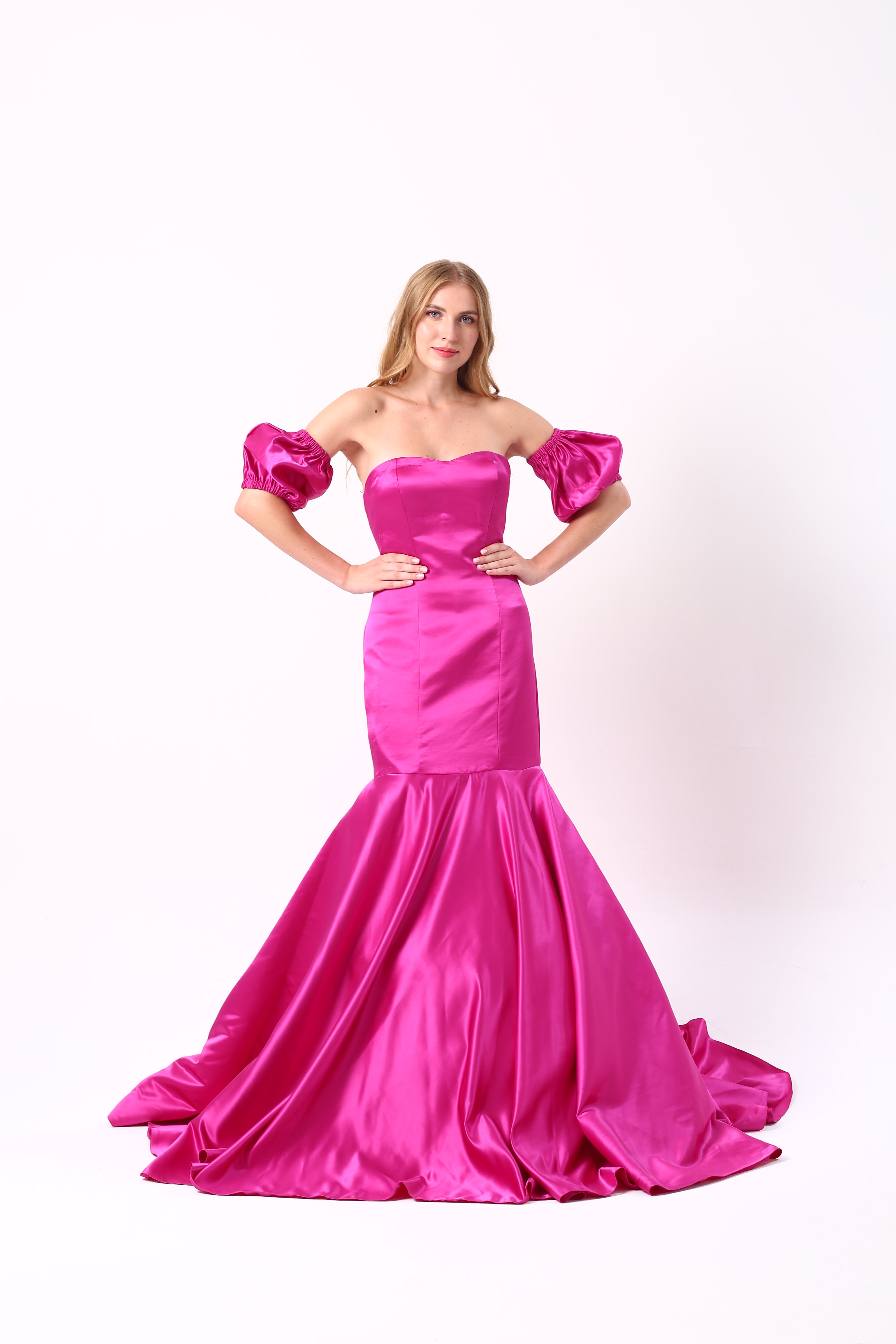Fuşya Gül Detaylı Balık Model Abiye