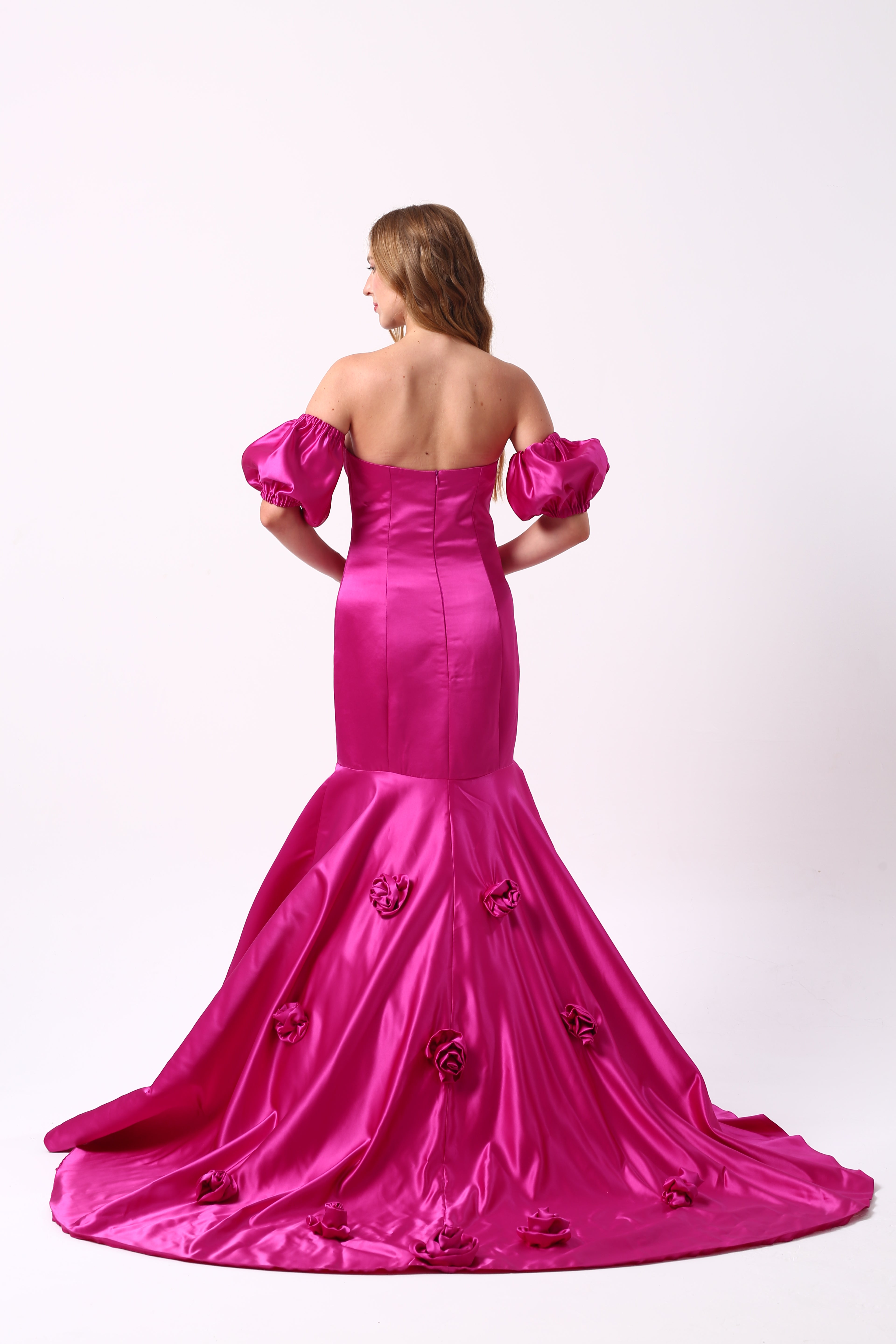 Fuşya Gül Detaylı Balık Model Abiye